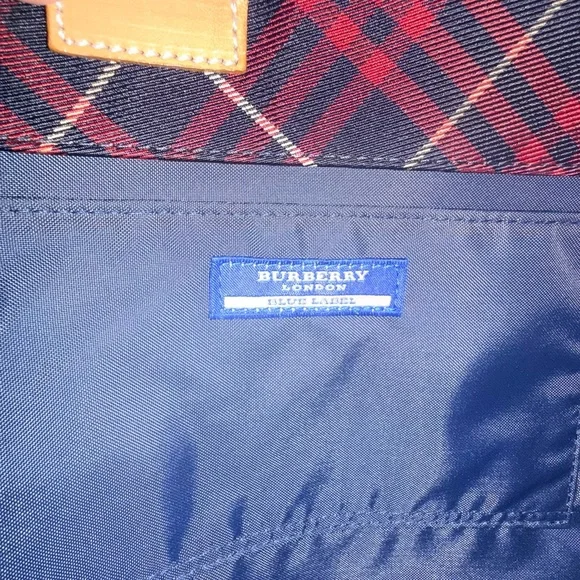 Burberry Red and Navy Plaid with Tan Leather Detail - Picture 6 of 8